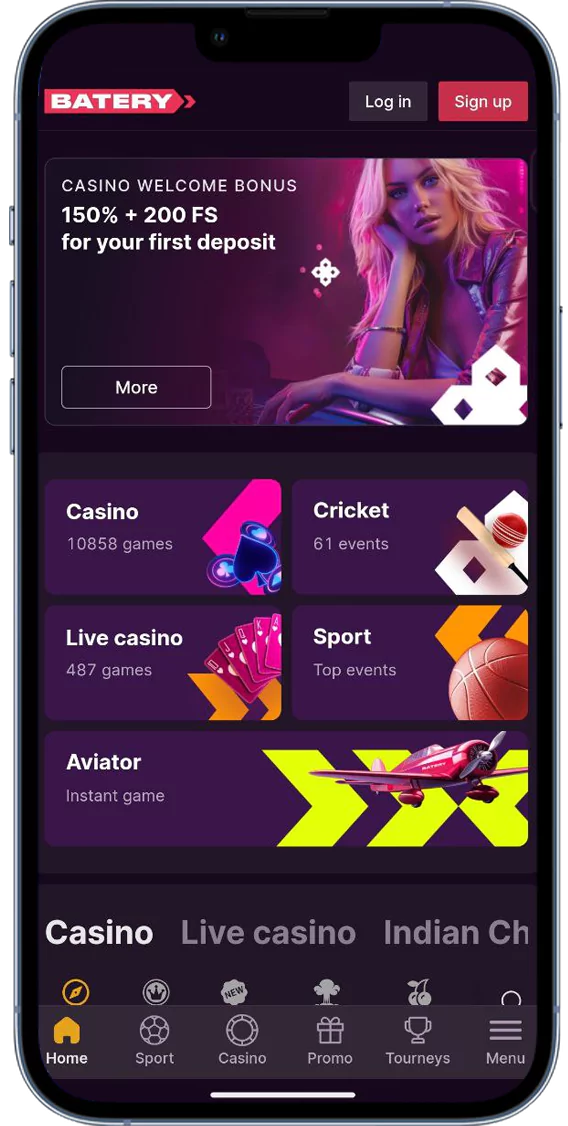 Screenshot of the Batery application homepage